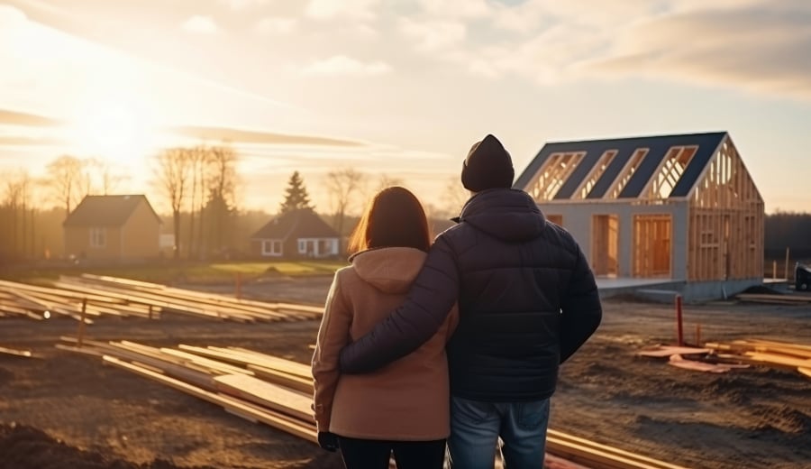 man and woman looking at construction site