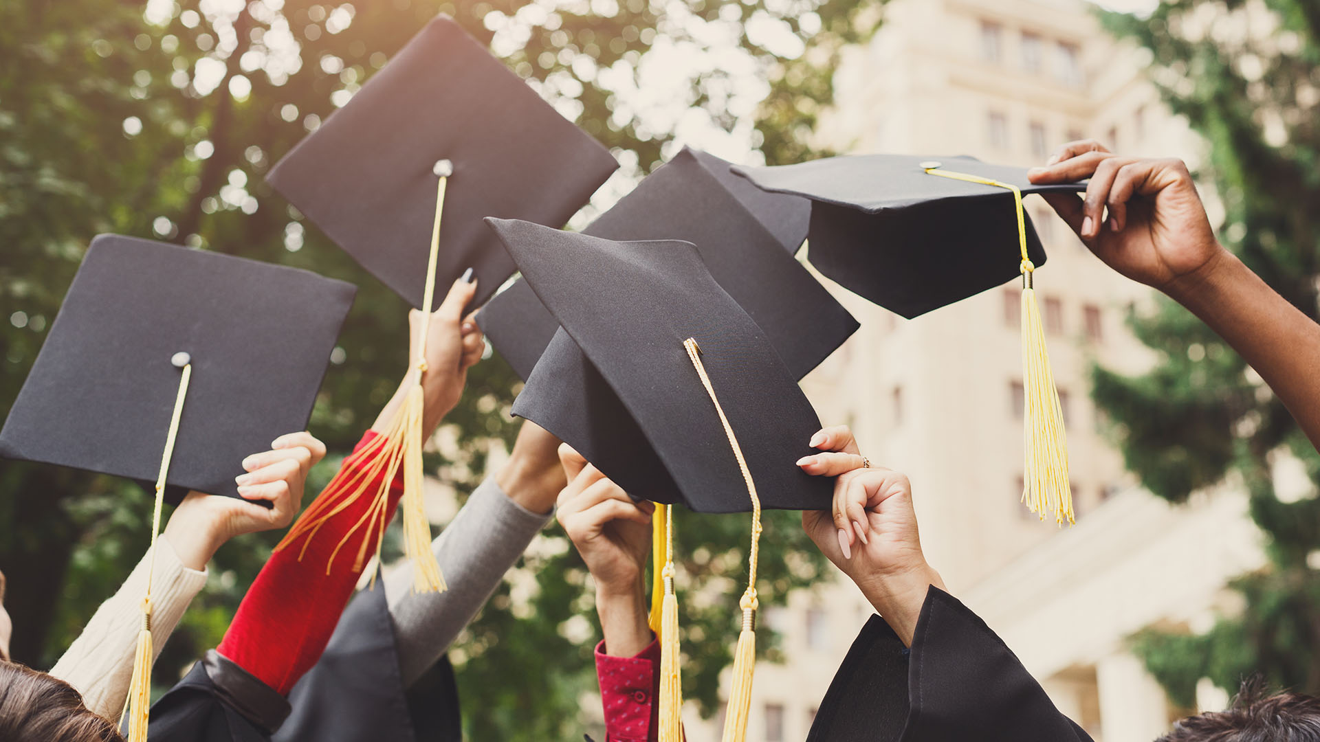 Graduates with caps in the air
