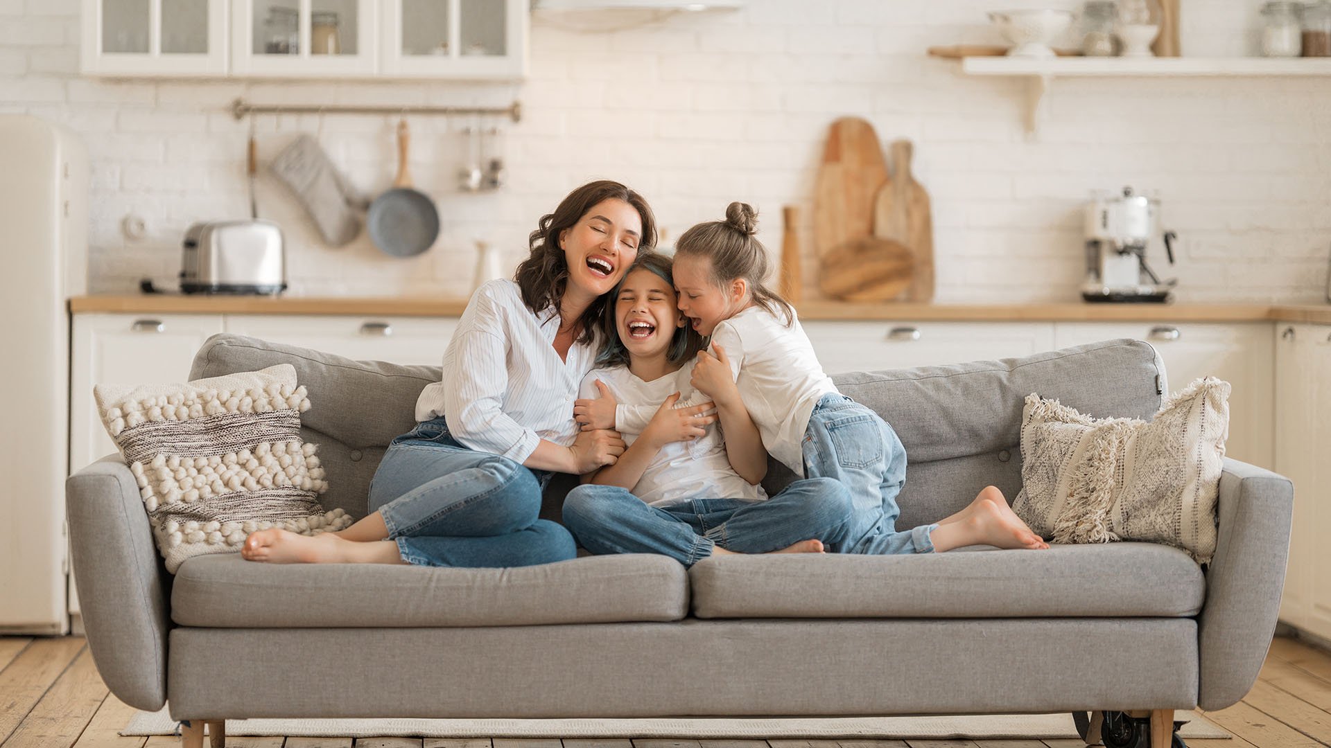 Happy family on couch