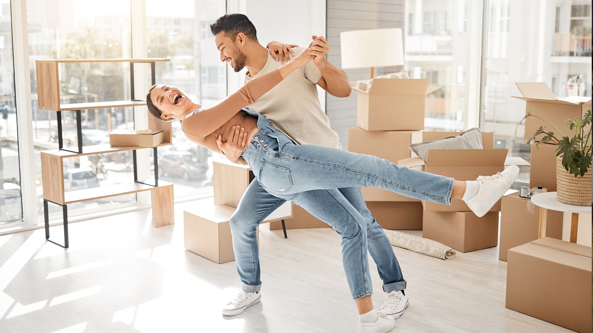 Young couple moving