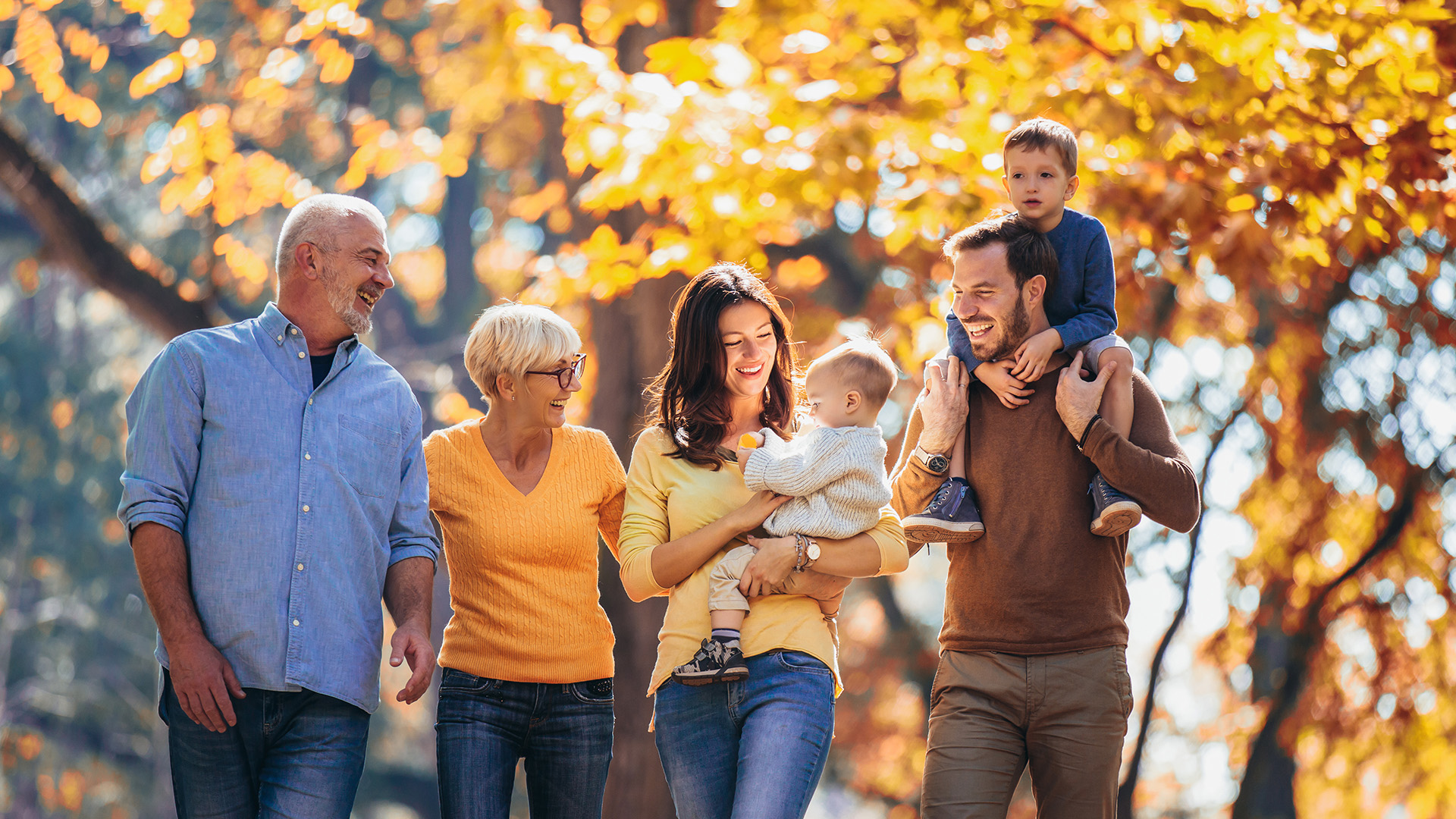happy family walking together