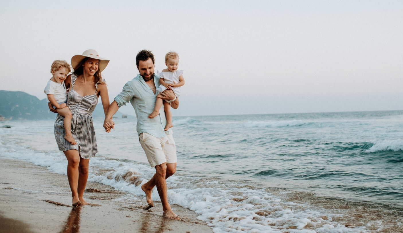 family on beach